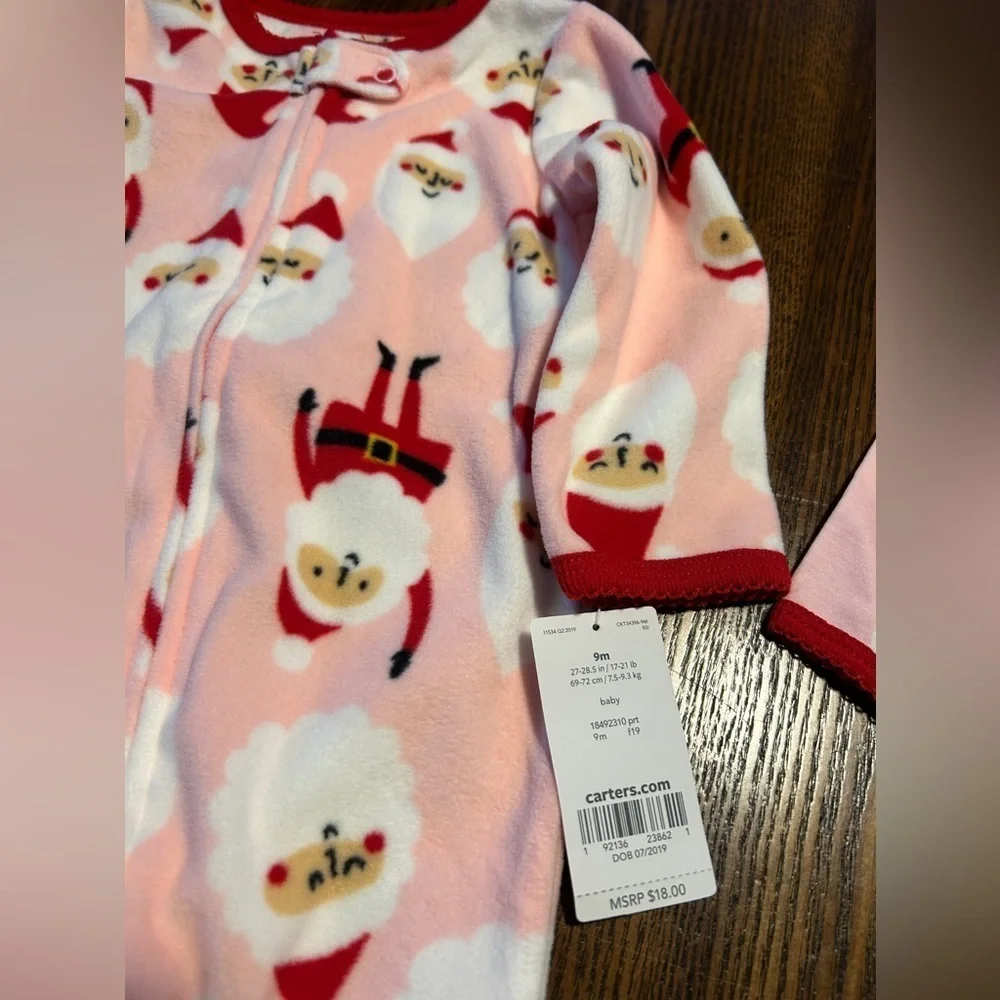 Carter's santa Christmas pajamas Footed Coverall baby girl 9M bundle holiday NWT